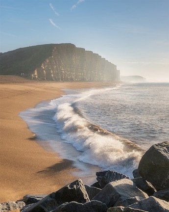Coastal view facing high fossil filled cliffs